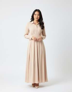 Women’s Beige/Nude Long Sleeve Maxi Dress – Urban Modesty Button Front Dress